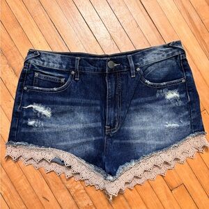 Free People Jean Shorts with Lace Trim